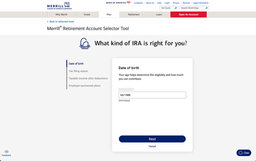 Image of the Merrill IRA selector tool