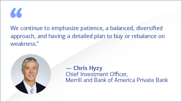 'We continue to emphasize patience, a balanced, diversified approach, and having a detailed plan to buy or rebalance on weakness.' Chris Hyzy, Chief Investment Officer for Merrill and Bank of America Private Bank