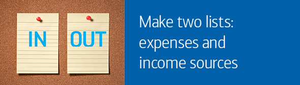 Make two lists: expenses and income sources
